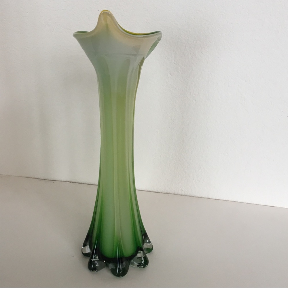 Vintage Calla Lily Vase in Trumpet Tulip style OS green yellow white MCM - Picture 4 of 6